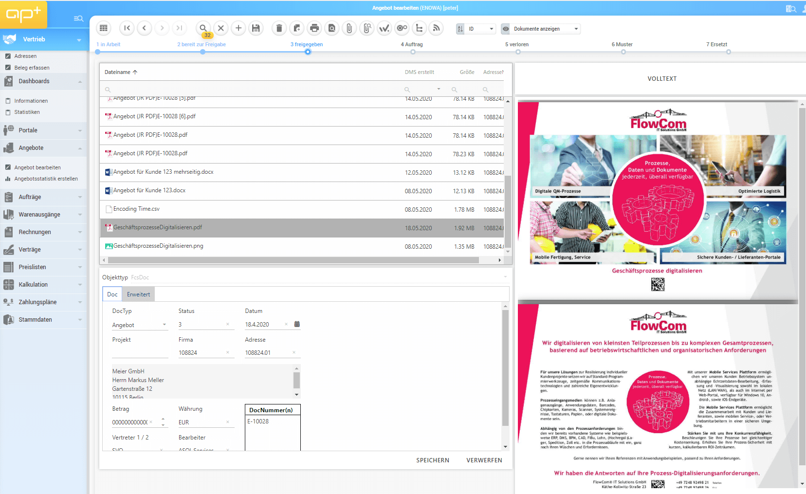 nahtlose Integration von windream 7 DMS / BPM in ERP APplus 7 und Mobility